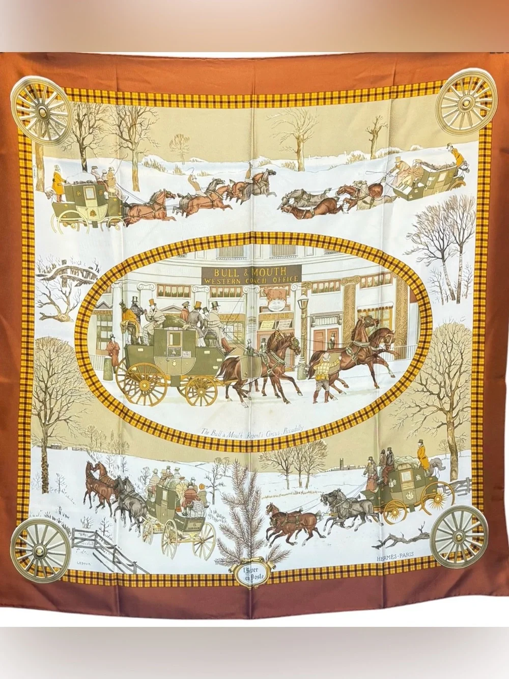 🌈 Hermes L’Hiver en Poste Carre 90 Silk Scarf